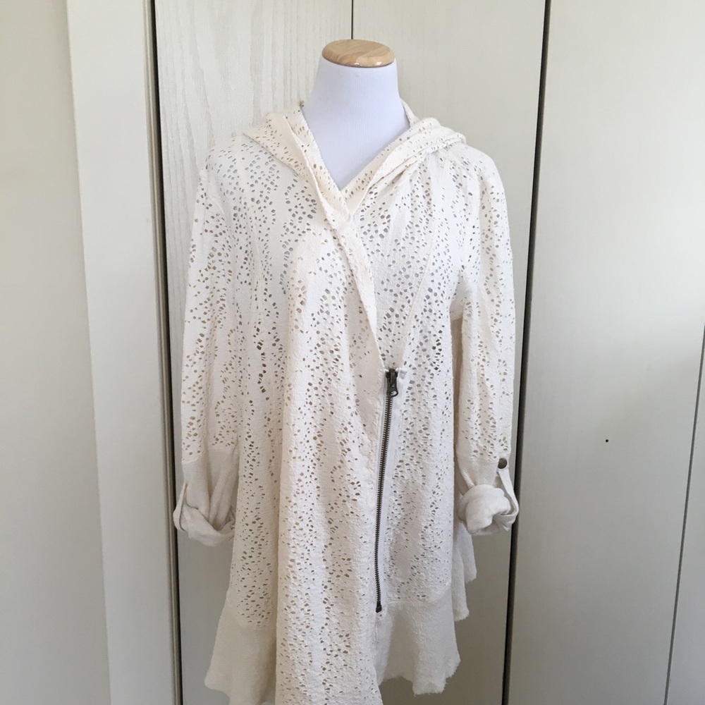 Free People Doily Cardigan Hooded Cream Medium